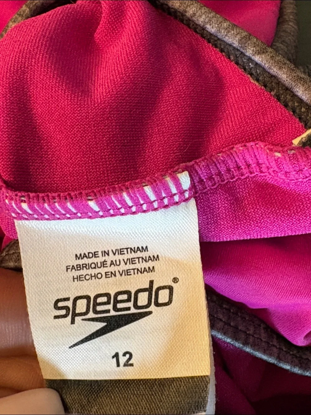 Speedo Pink One-Piece Swimsuit with Heather Gray Panels and Blue Trim sz 12 EUC